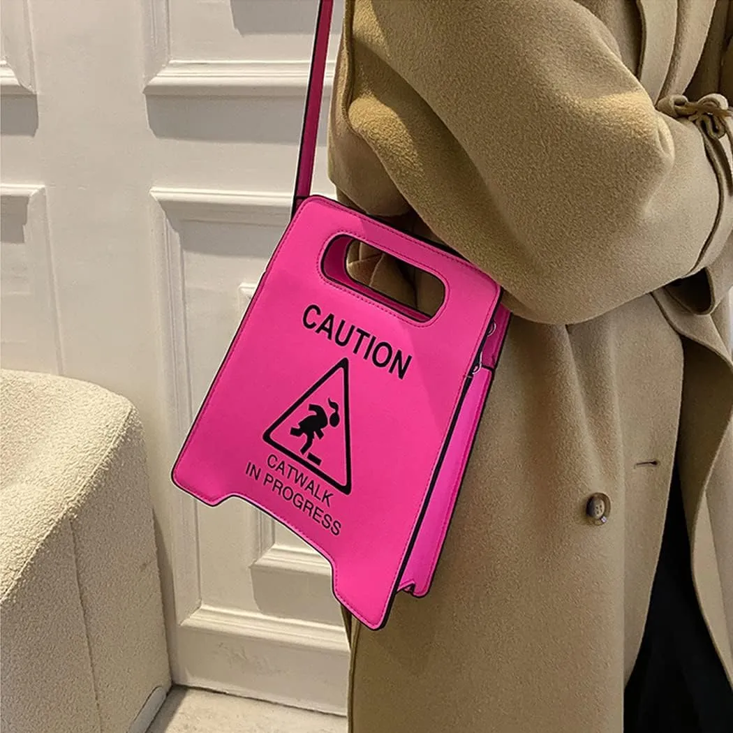 Caution Stop Sign Catwalk in Progress Funny Purse Messenger Bag Shoulder Crossbody Bag for Women