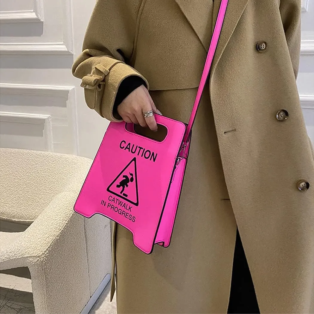 Caution Stop Sign Catwalk in Progress Funny Purse Messenger Bag Shoulder Crossbody Bag for Women