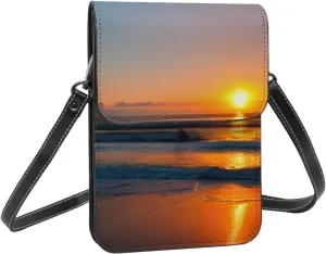 Cell Phone Purse Wallet Crossbody Bag Soft Leather Mobile Phone Wallet for women Beautiful Sunrise Ocean Print