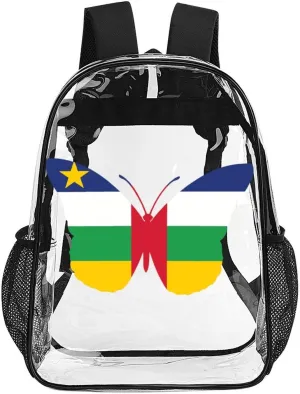 Central African Republic Flag Butterflies Clear Shoulders Bag Unisex Backpack for Camping Hiking Travel