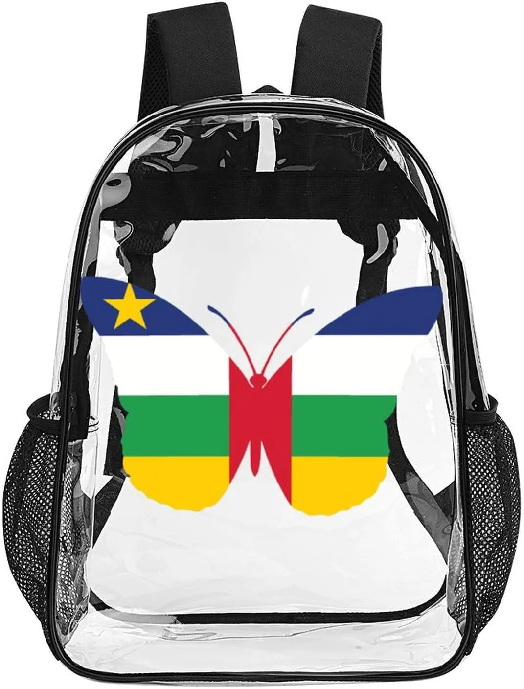 Central African Republic Flag Butterflies Clear Shoulders Bag Unisex Backpack for Camping Hiking Travel