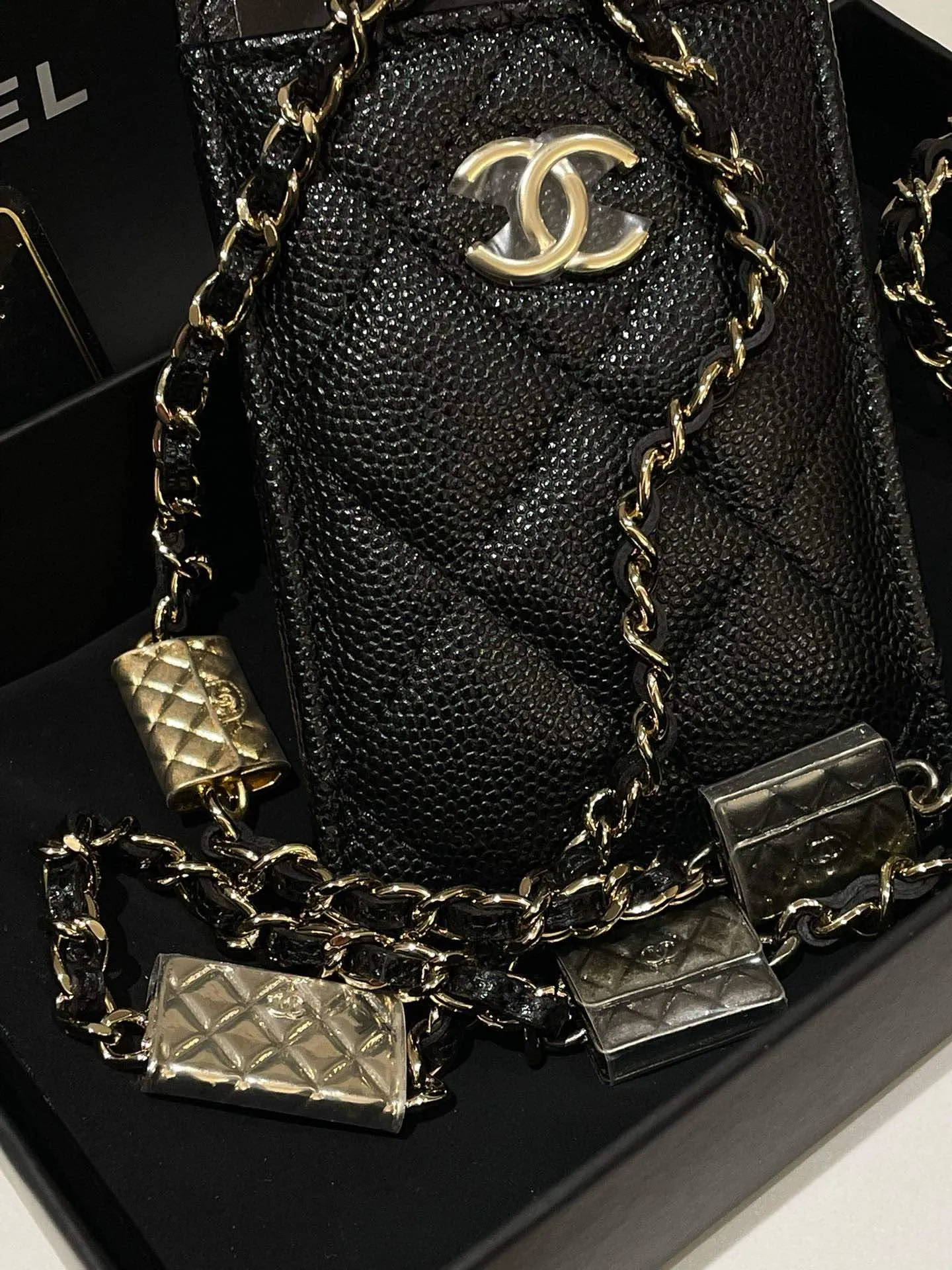 Chain, Chanel Crossbody Bag Holder High-trust Black Leather Caviar Card On Wholesale