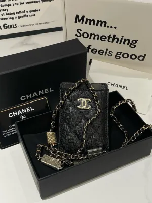 Chain, Chanel Crossbody Bag Holder High-trust Black Leather Caviar Card On Wholesale