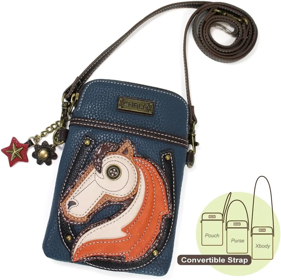 CHALA Cell Phone Crossbody Purse-Women PU Leather/Canvas Multicolor Handbag with Adjustable Strap