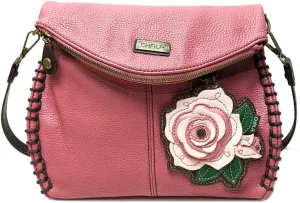CHALA Charming Crossbody Bag With Flap Top | Flap and Zipper Cross-Body Purse or Shoulder Handbag with Metal Chain - Pink