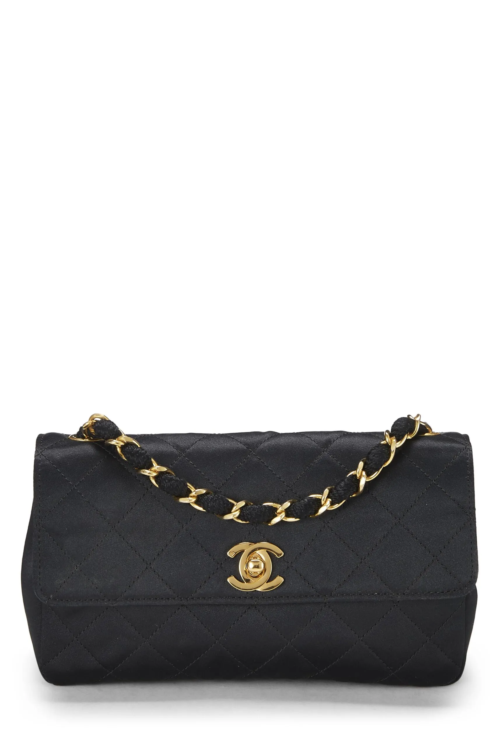 Chanel,  Black Quilted Satin Half Flap Mini, Black