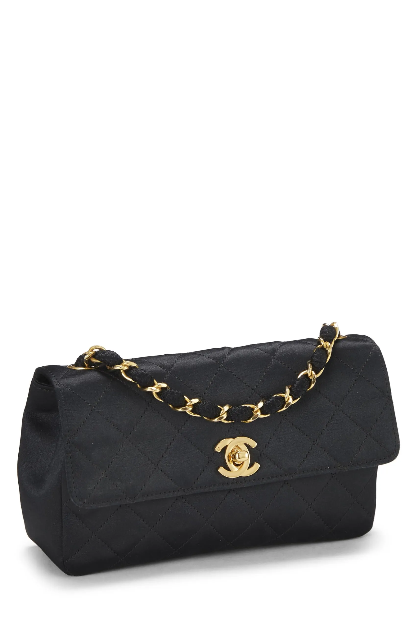 Chanel,  Black Quilted Satin Half Flap Mini, Black