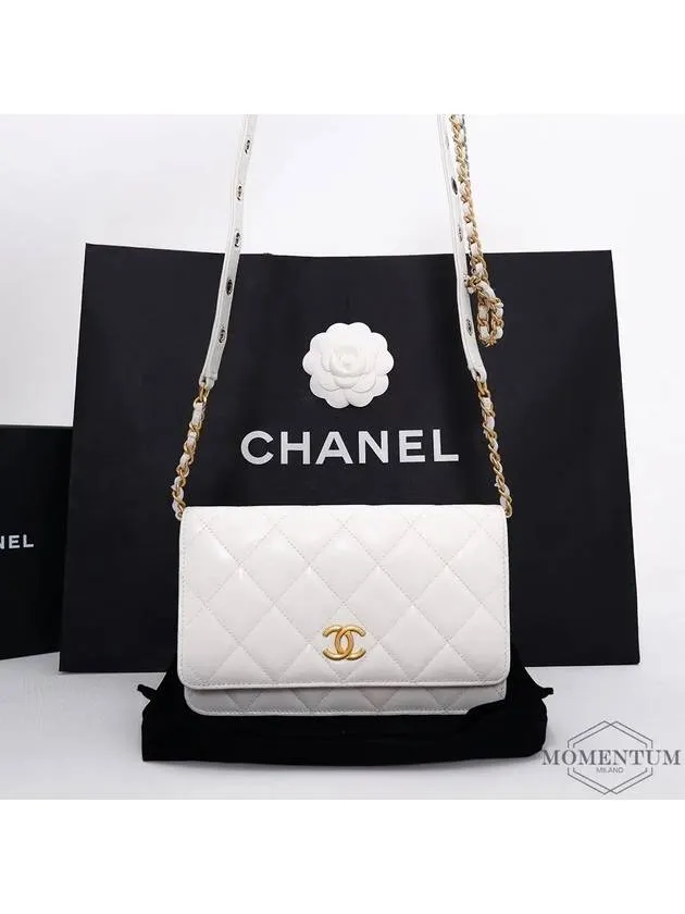 Chanel Lambskin Logo Bag White Chain CC Priority shipping Cross Festive offer