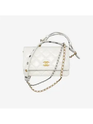 Chanel Lambskin Logo Bag White Chain CC Priority shipping Cross Festive offer