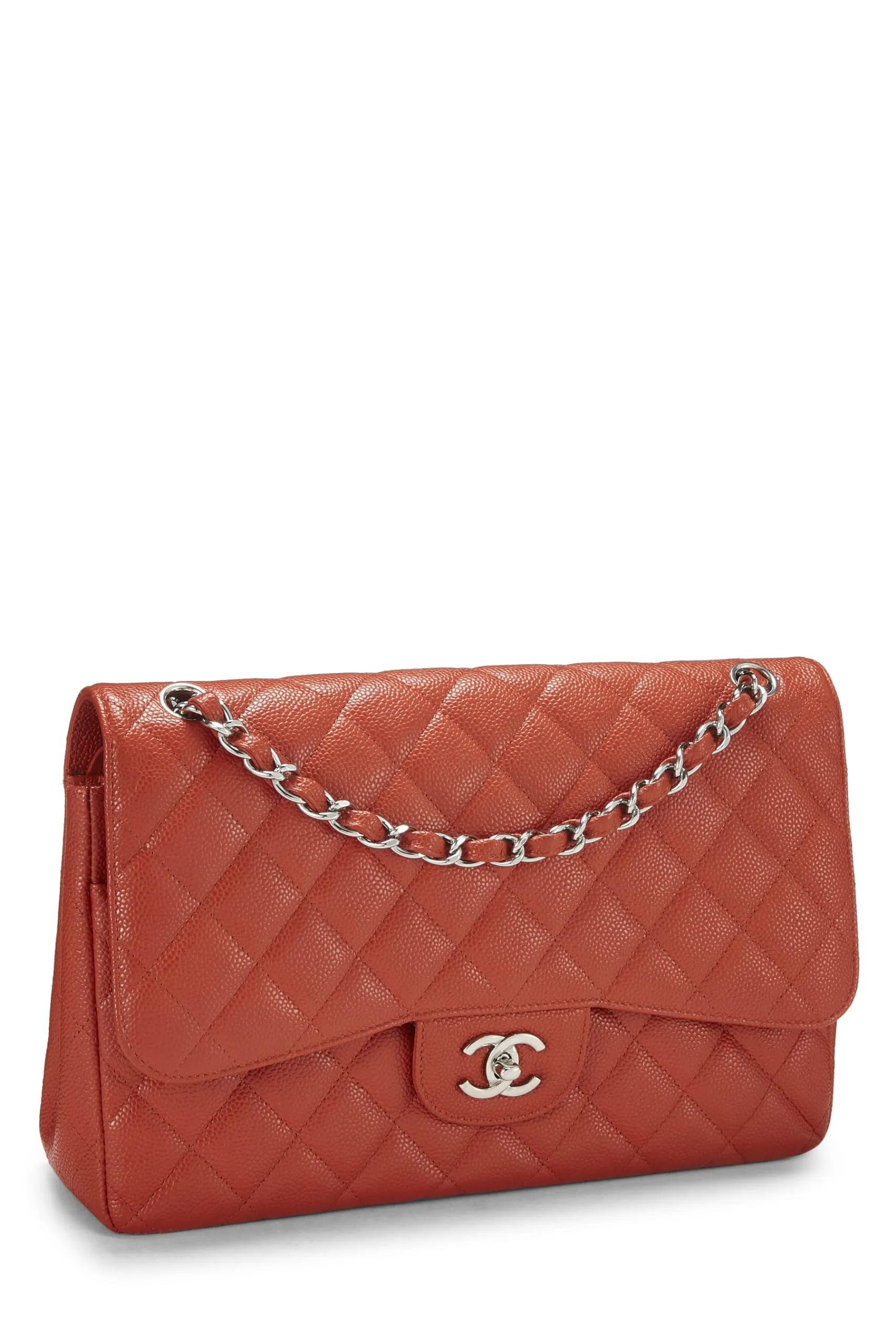 Chanel,  Orange Quilted Caviar New Classic Double Flap Jumbo, Orange