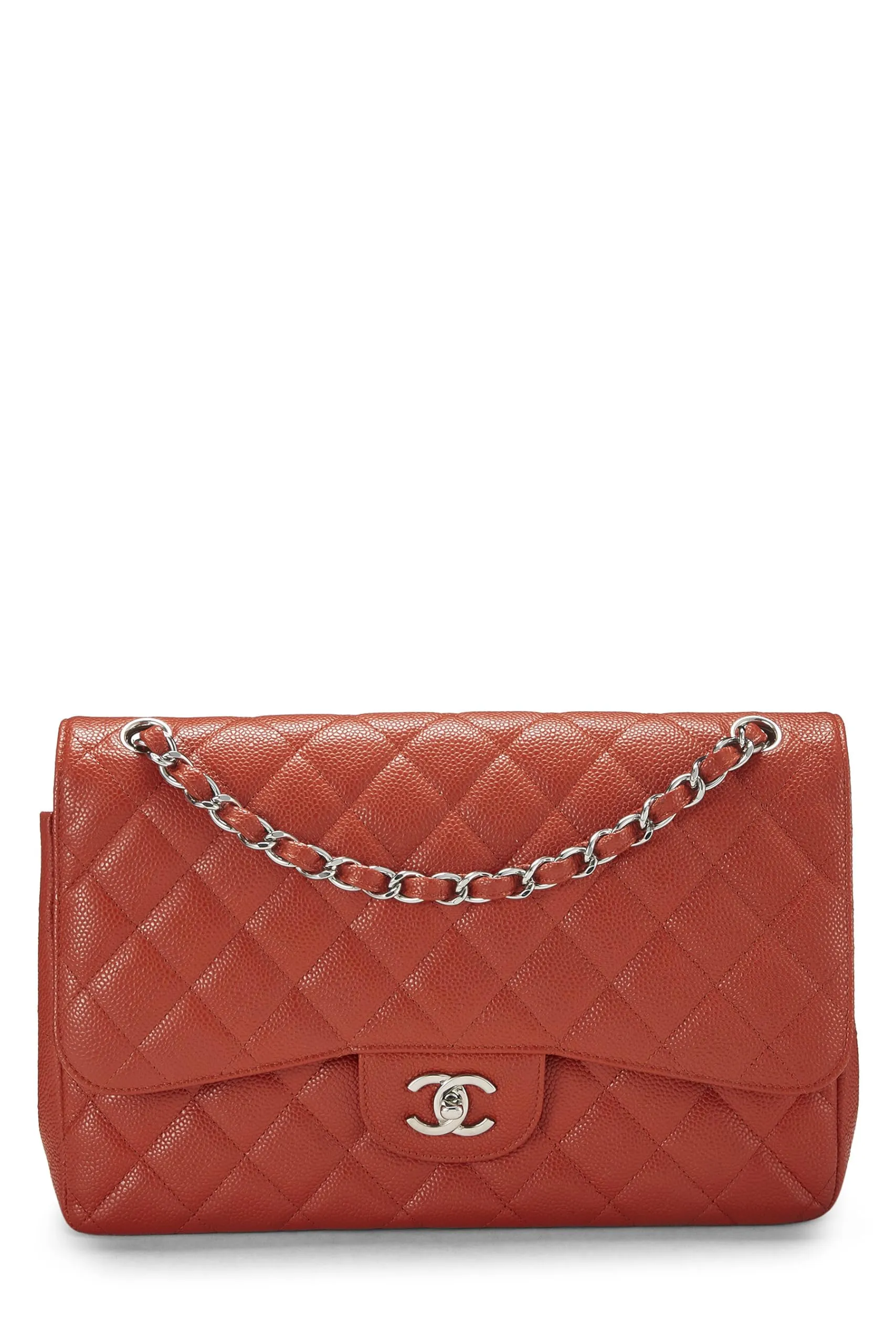 Chanel,  Orange Quilted Caviar New Classic Double Flap Jumbo, Orange