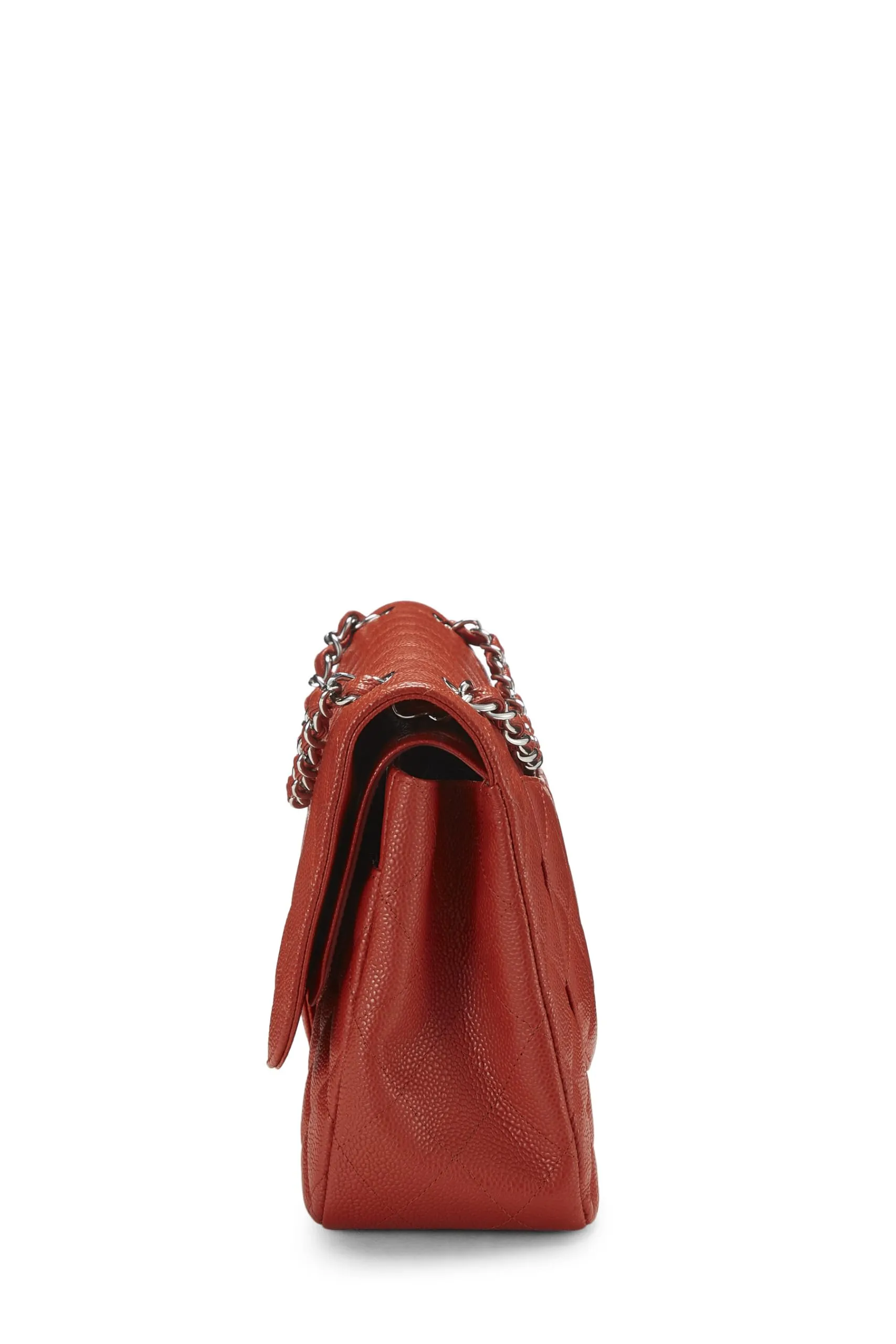 Chanel,  Orange Quilted Caviar New Classic Double Flap Jumbo, Orange