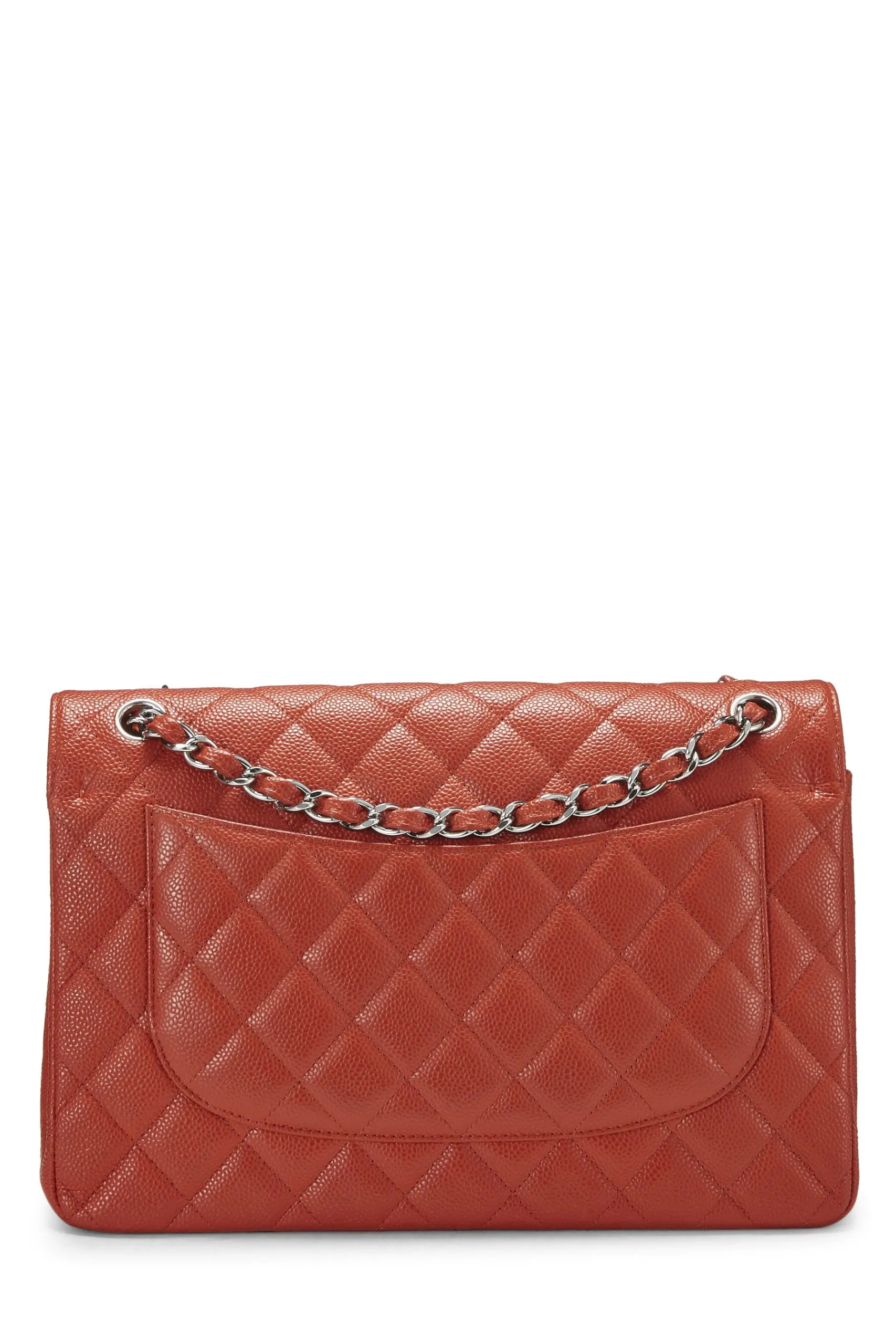 Chanel,  Orange Quilted Caviar New Classic Double Flap Jumbo, Orange
