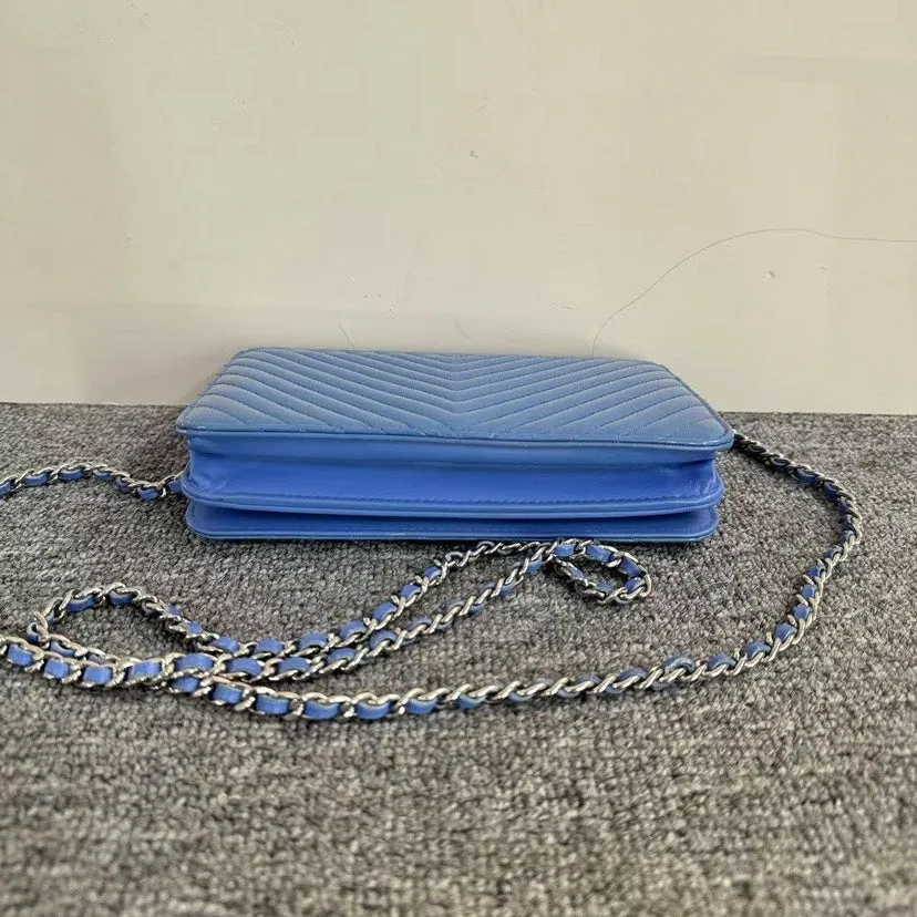 Chanel Preloved Wallet On Chain WOC Blue Patent Leather Crossbody Bag