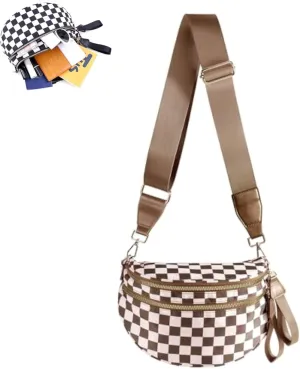 Checkered Bum Bag Crossbody, Black and White Checkered Crossbody Bag, Fanny Pack for Women with Adjustable Strap (I)