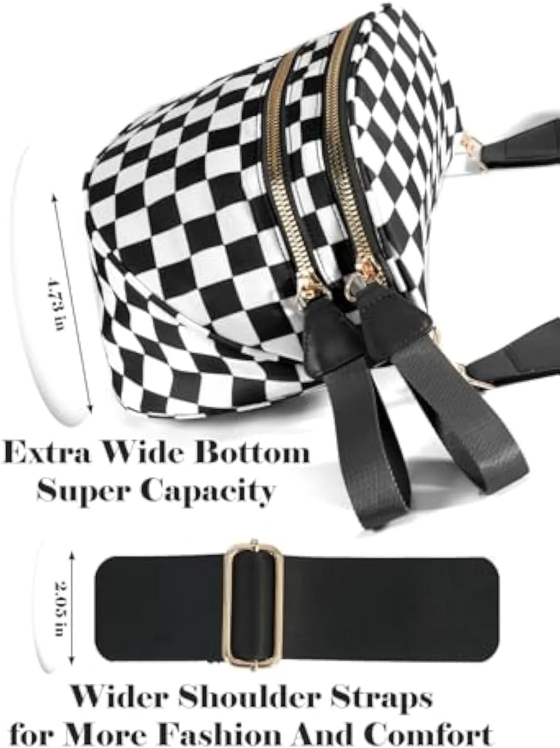 Checkered Bum Bag Crossbody, Black and White Checkered Crossbody Bag, Fanny Pack for Women with Adjustable Strap (I)