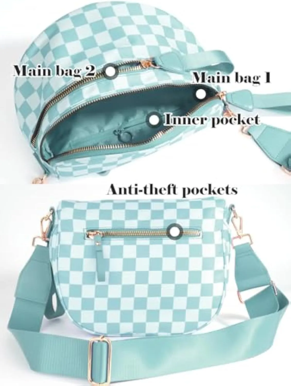 Checkered Bum Bag Crossbody, Black and White Checkered Crossbody Bag, Fanny Pack for Women with Adjustable Strap (I)