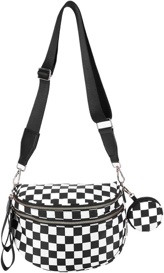 Checkered Bum Bag - Crossbody Checkered Bags for Women Checkerboard Purse Plaid Fanny Pack with Small Purse (A01 Checker Black)