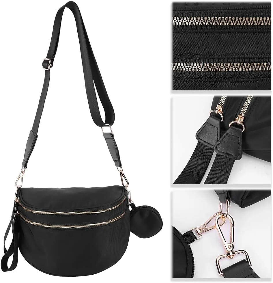 Checkered Bum Bag - Crossbody Checkered Bags for Women Checkerboard Purse Plaid Fanny Pack with Small Purse (B01 Pure Black)