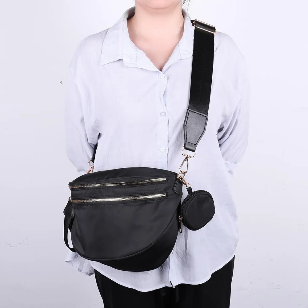 Checkered Bum Bag - Crossbody Checkered Bags for Women Checkerboard Purse Plaid Fanny Pack with Small Purse (B01 Pure Black)
