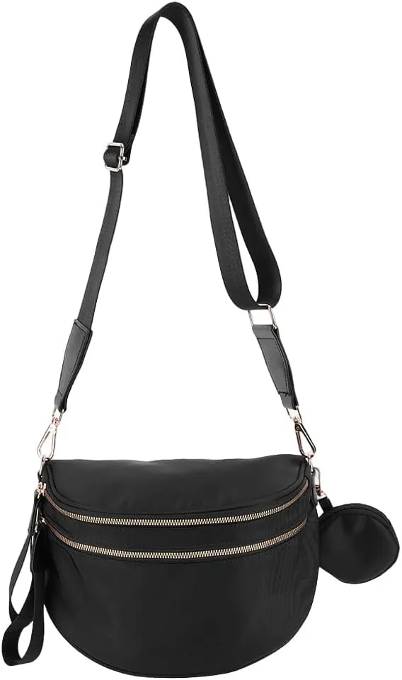 Checkered Bum Bag - Crossbody Checkered Bags for Women Checkerboard Purse Plaid Fanny Pack with Small Purse (B01 Pure Black)