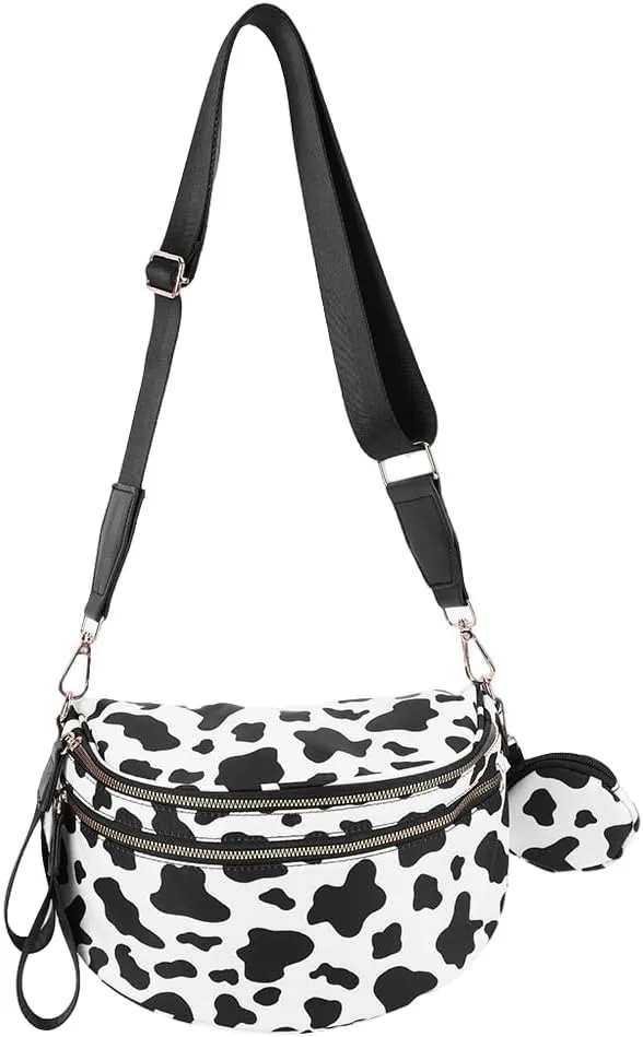 Checkered Bum Bag - Crossbody Checkered Bags for Women Checkerboard Purse Plaid Fanny Pack with Small Purse (C01 Milk Black)