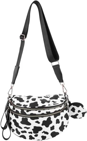 Checkered Bum Bag - Crossbody Checkered Bags for Women Checkerboard Purse Plaid Fanny Pack with Small Purse (C01 Milk Black)