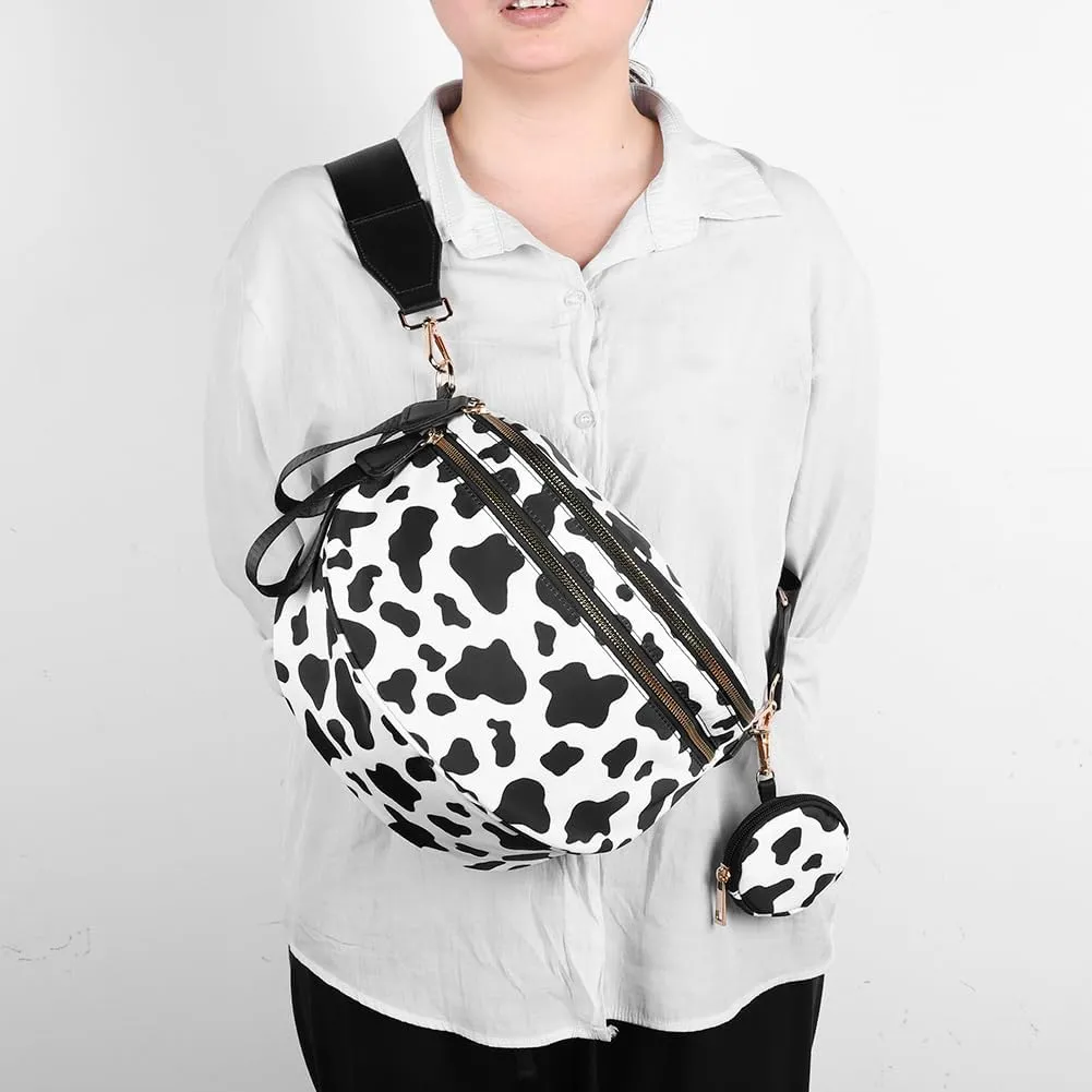 Checkered Bum Bag - Crossbody Checkered Bags for Women Checkerboard Purse Plaid Fanny Pack with Small Purse (C01 Milk Black)