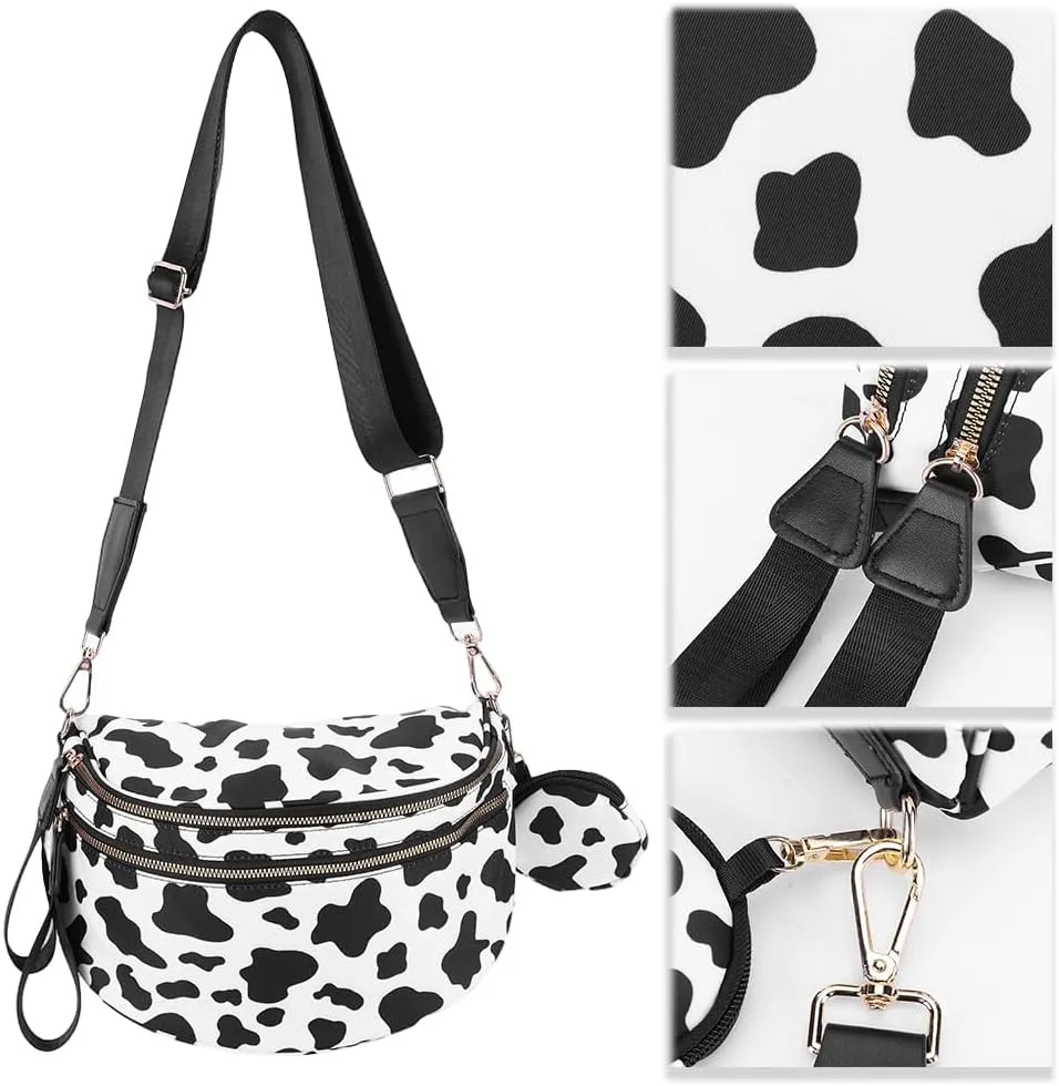 Checkered Bum Bag - Crossbody Checkered Bags for Women Checkerboard Purse Plaid Fanny Pack with Small Purse (C01 Milk Black)