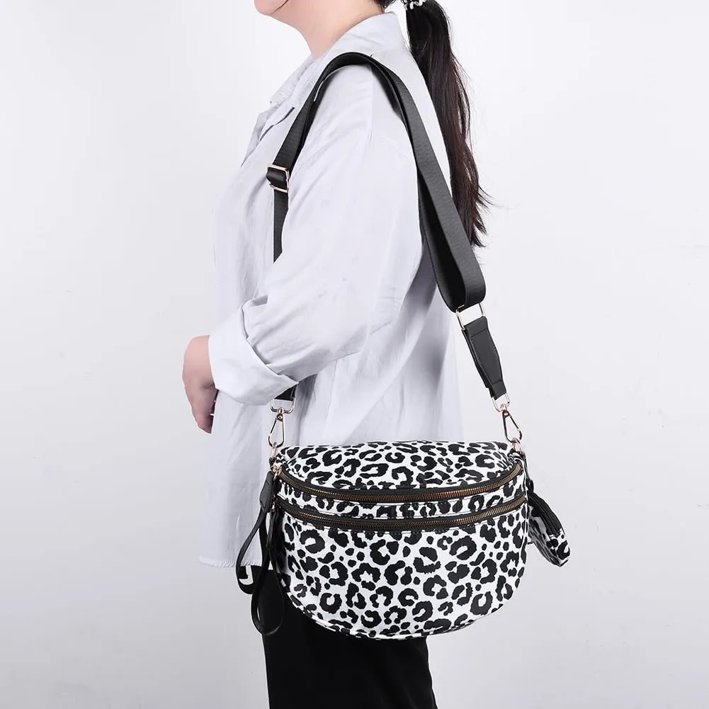 Checkered Bum Bag - Crossbody Checkered Bags for Women Checkerboard Purse Plaid Fanny Pack with Small Purse (D01 Leopard Black)
