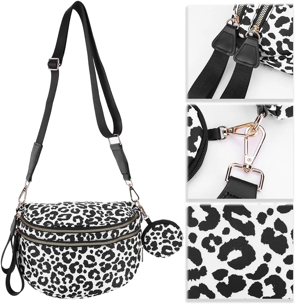Checkered Bum Bag - Crossbody Checkered Bags for Women Checkerboard Purse Plaid Fanny Pack with Small Purse (D01 Leopard Black)
