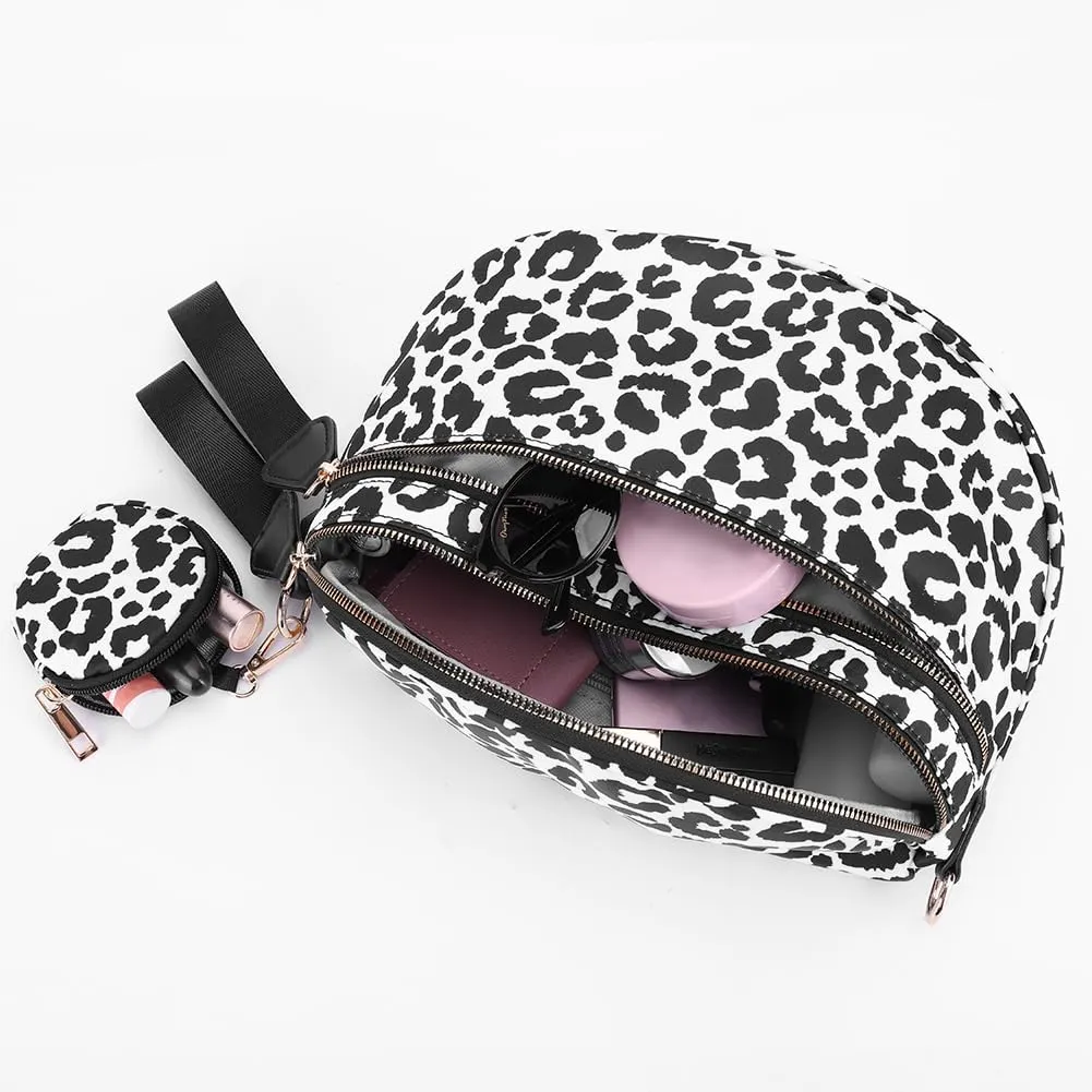 Checkered Bum Bag - Crossbody Checkered Bags for Women Checkerboard Purse Plaid Fanny Pack with Small Purse (D01 Leopard Black)