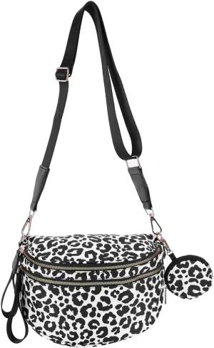 Checkered Bum Bag - Crossbody Checkered Bags for Women Checkerboard Purse Plaid Fanny Pack with Small Purse (D01 Leopard Black)