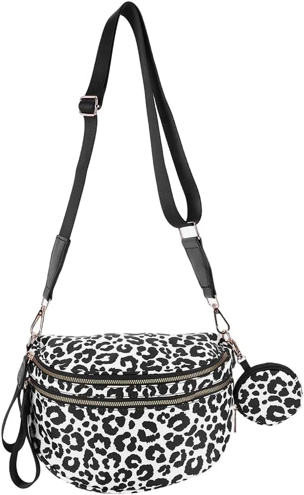 Checkered Bum Bag - Crossbody Checkered Bags for Women Checkerboard Purse Plaid Fanny Pack with Small Purse (D01 Leopard Black)