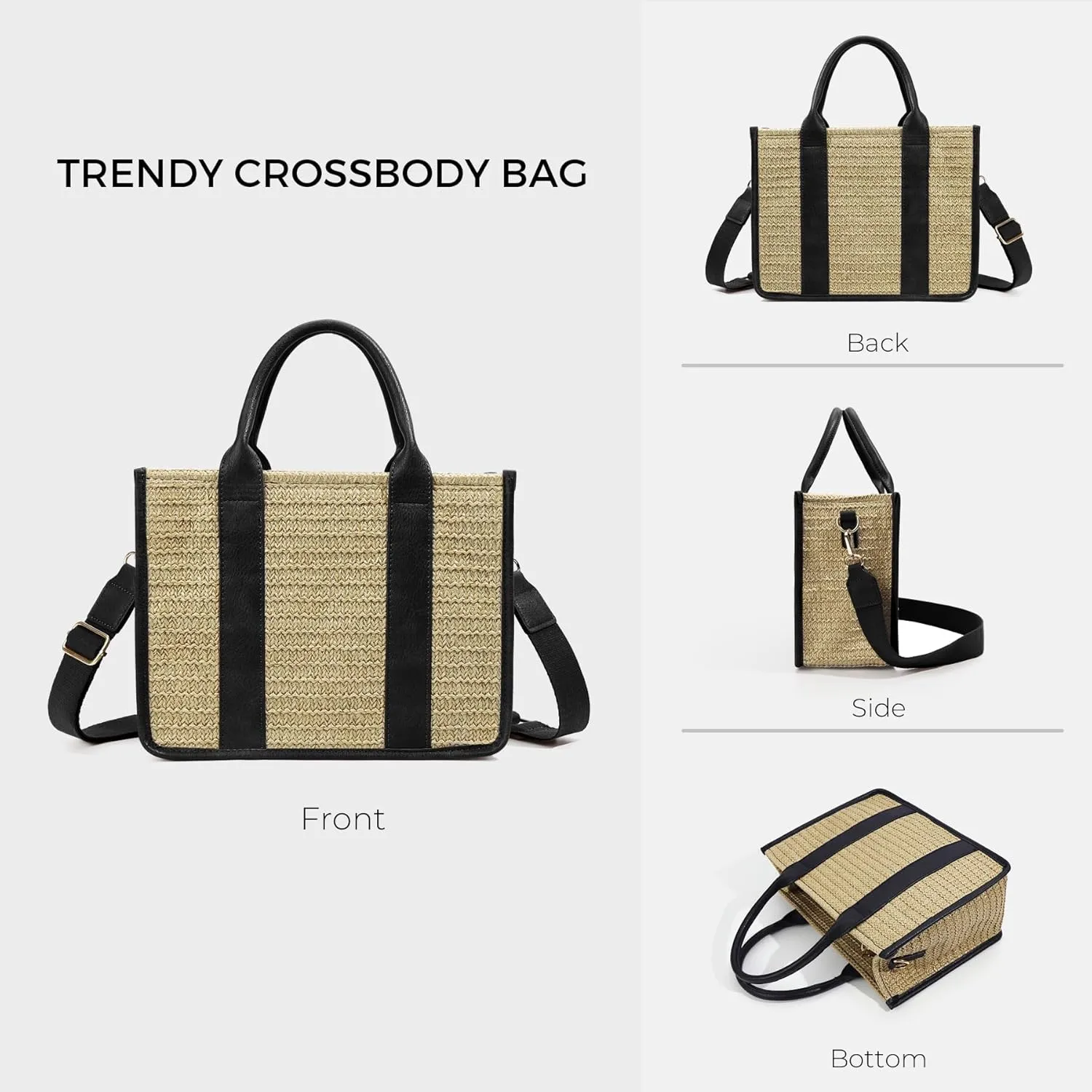 Checkered Crossbody Bag Black and White Purse Canvas Shoulder Bag Casual Tote Handbags for Work Travel