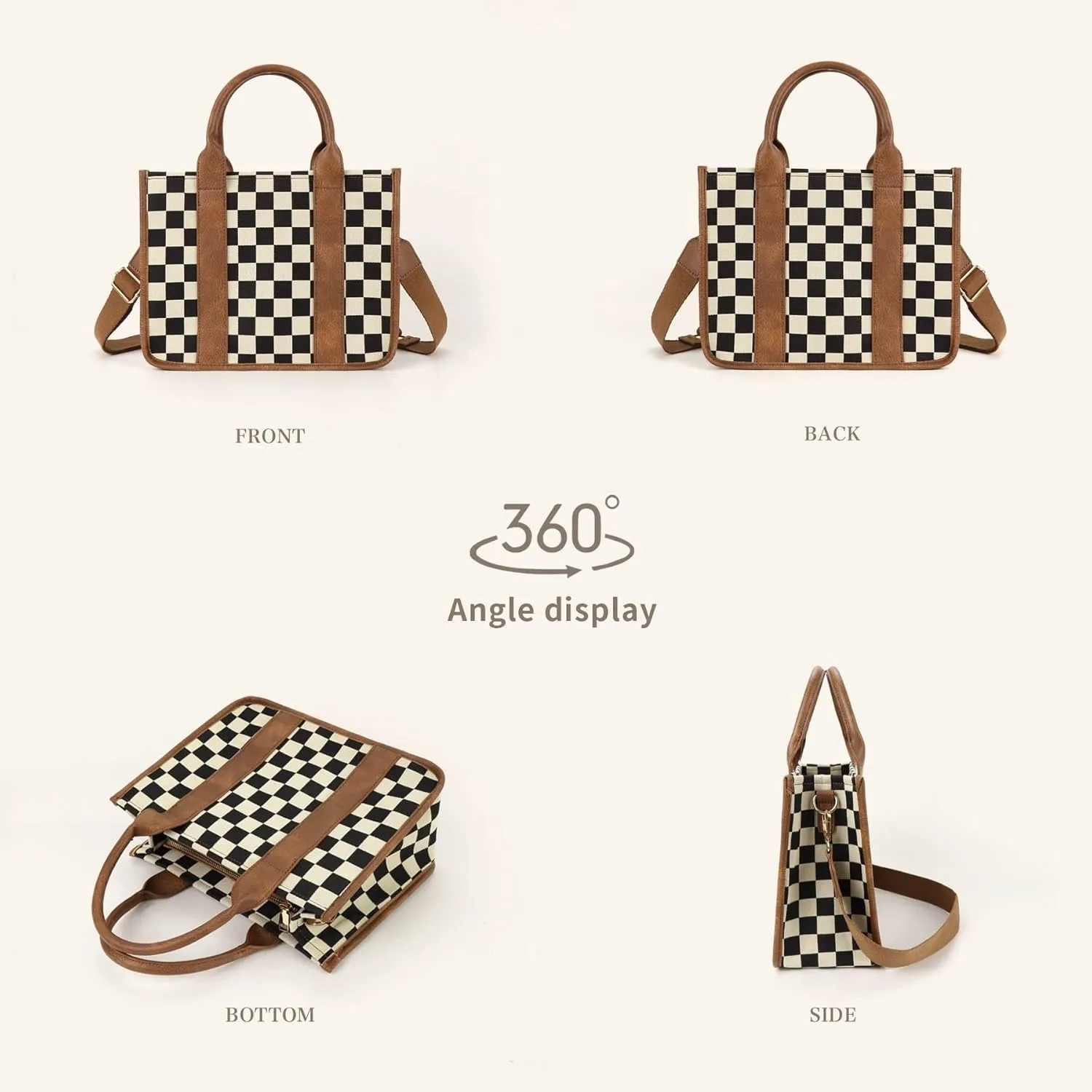 Checkered Crossbody Bag Black and White Purse Canvas Shoulder Bag Casual Tote Handbags for Work Travel