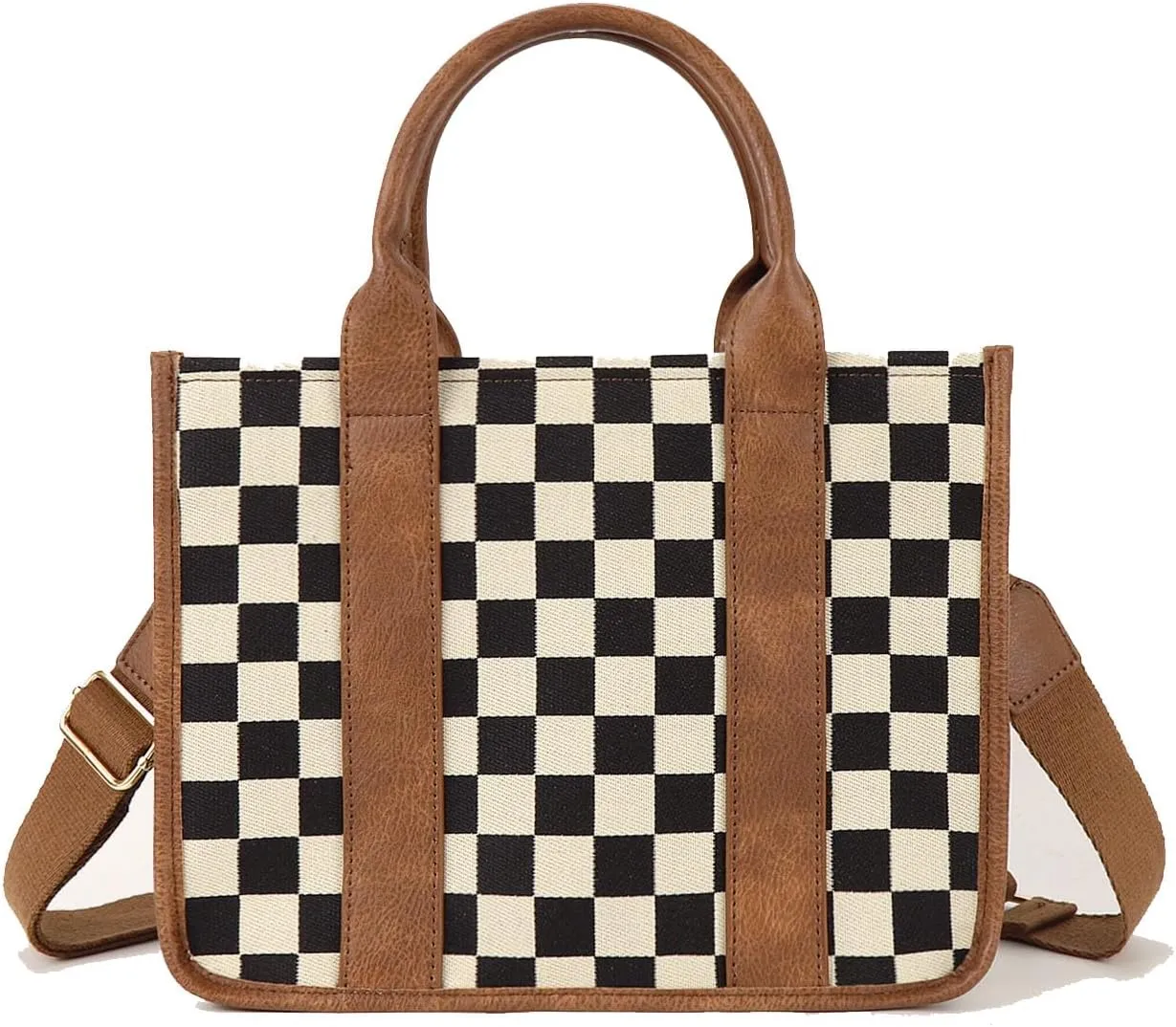 Checkered Crossbody Bag Black and White Purse Canvas Shoulder Bag Casual Tote Handbags for Work Travel