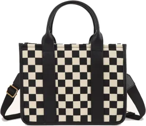 Checkered Crossbody Bag Black and White Purse Canvas Shoulder Bag Casual Tote Handbags for Work Travel
