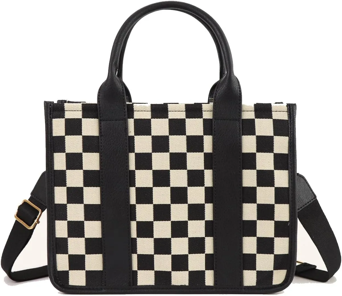 Checkered Crossbody Bag Black and White Purse Canvas Shoulder Bag Casual Tote Handbags for Work Travel