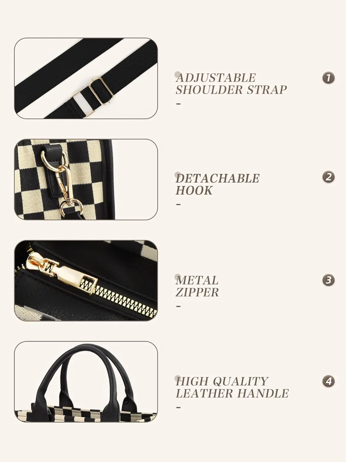 Checkered Crossbody Bag Black and White Purse Canvas Shoulder Bag Casual Tote Handbags for Work Travel