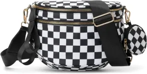 Checkered Crossbody Bag Bum Bag for Women Checkered Purse Cross Body Messenger Handbags Out Going Bag