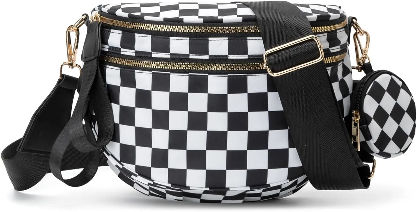 Checkered Crossbody Bag Bum Bag for Women Checkered Purse Cross Body Messenger Handbags Out Going Bag