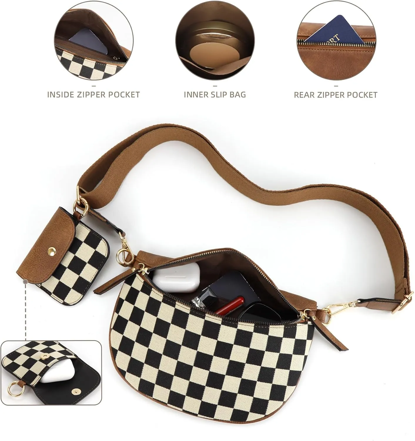 Checkered Crossbody Bag Bum Bags for Women Checkered Purse Plaid Womens Cross Body Purses Checkerboard Fanny Pack