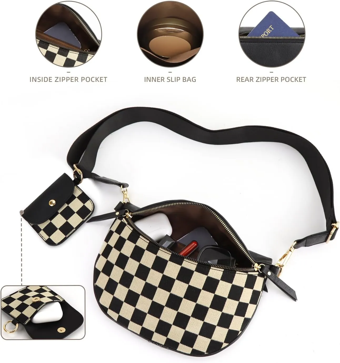 Checkered Crossbody Bag Bum Bags for Women Checkered Purse Plaid Womens Cross Body Purses Checkerboard Fanny Pack