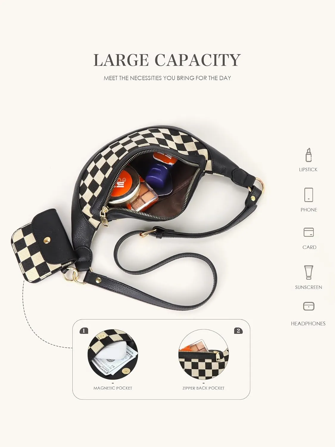 Checkered Crossbody Bag Bum Bags for Women Checkered Purse Plaid Womens Cross Body Purses Checkerboard Fanny Pack