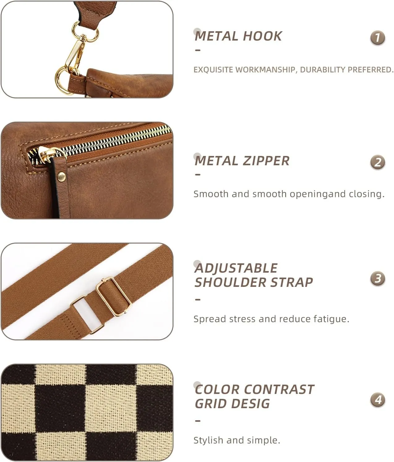 Checkered Crossbody Bag Bum Bags for Women Checkered Purse Plaid Womens Cross Body Purses Checkerboard Fanny Pack