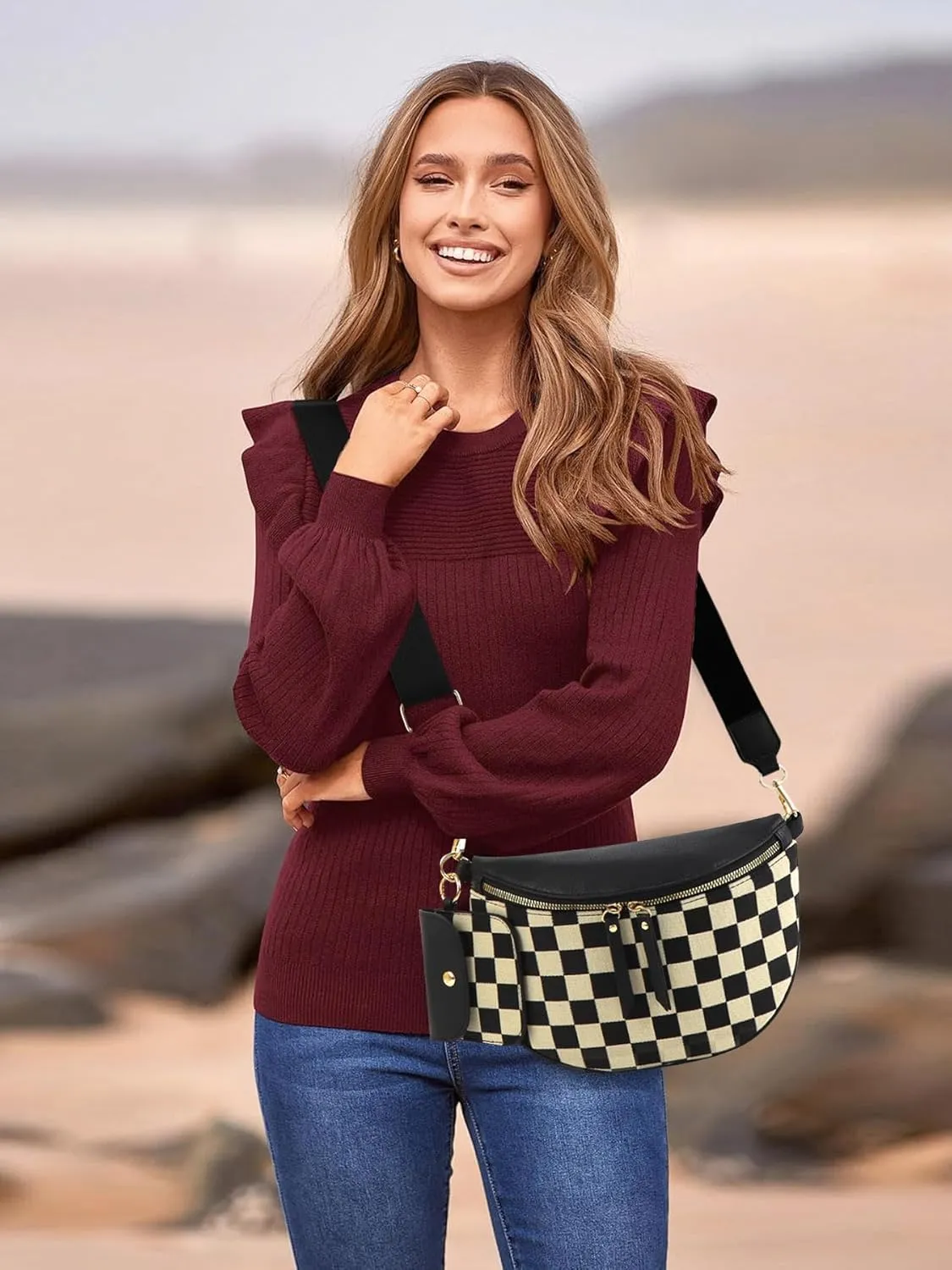 Checkered Crossbody Bag Bum Bags for Women Checkered Purse Plaid Womens Cross Body Purses Checkerboard Fanny Pack