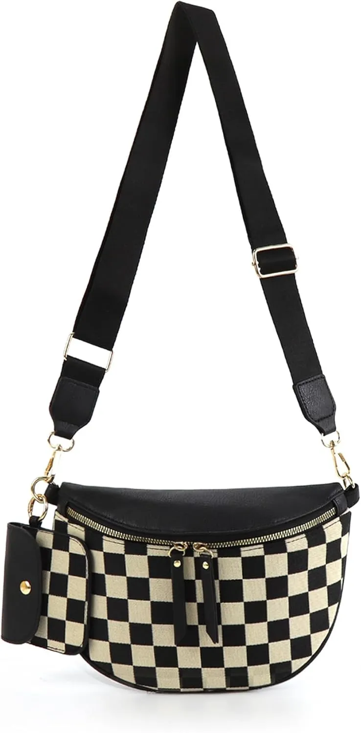 Checkered Crossbody Bag Bum Bags for Women Checkered Purse Plaid Womens Cross Body Purses Checkerboard Fanny Pack