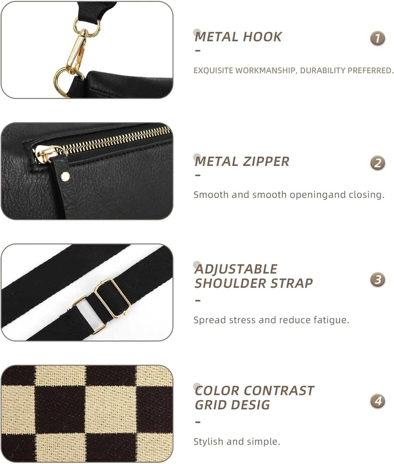 Checkered Crossbody Bag Bum Bags for Women Checkered Purse Plaid Womens Cross Body Purses Checkerboard Fanny Pack