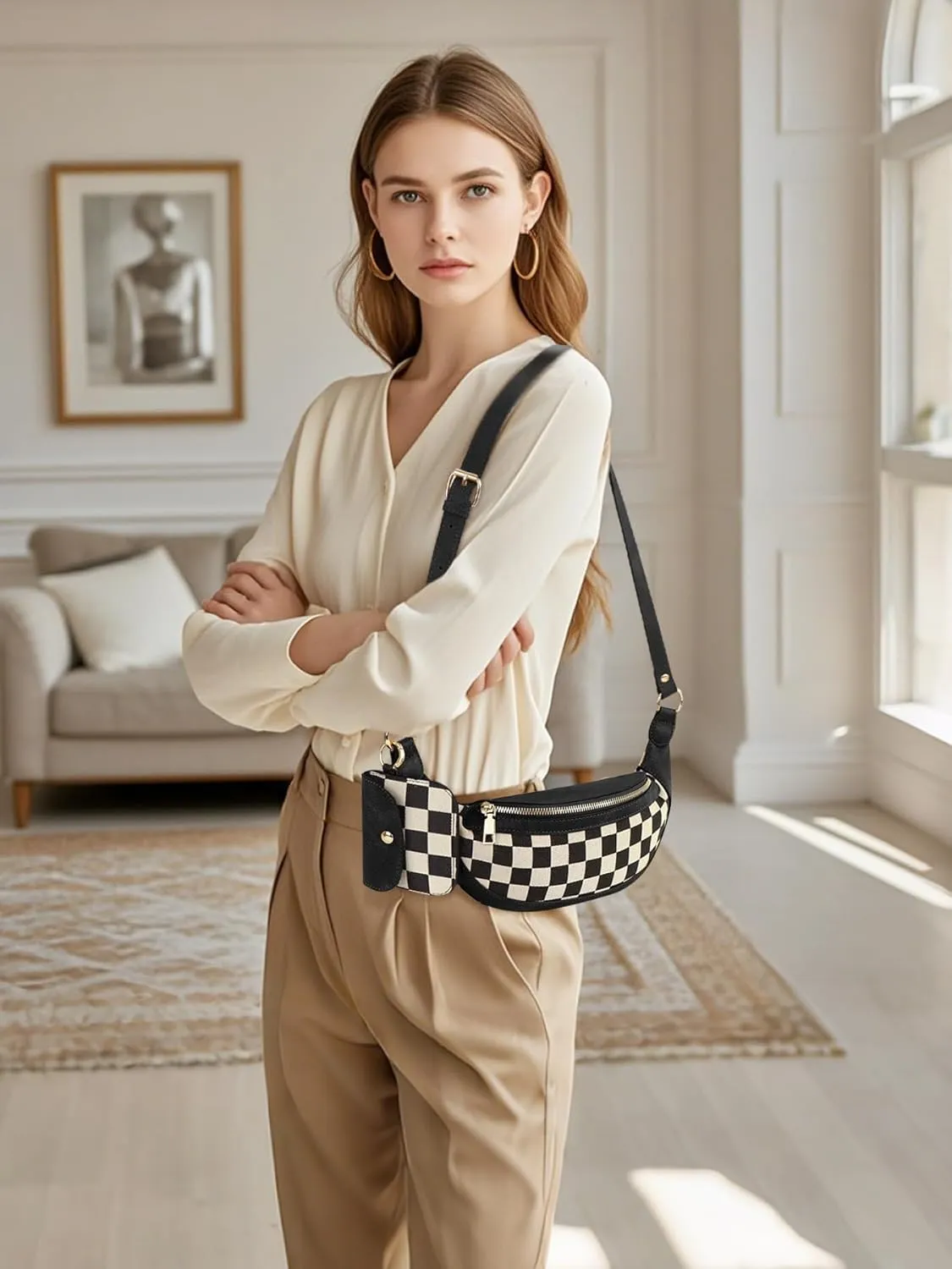 Checkered Crossbody Bag Bum Bags for Women Checkered Purse Plaid Womens Cross Body Purses Checkerboard Fanny Pack